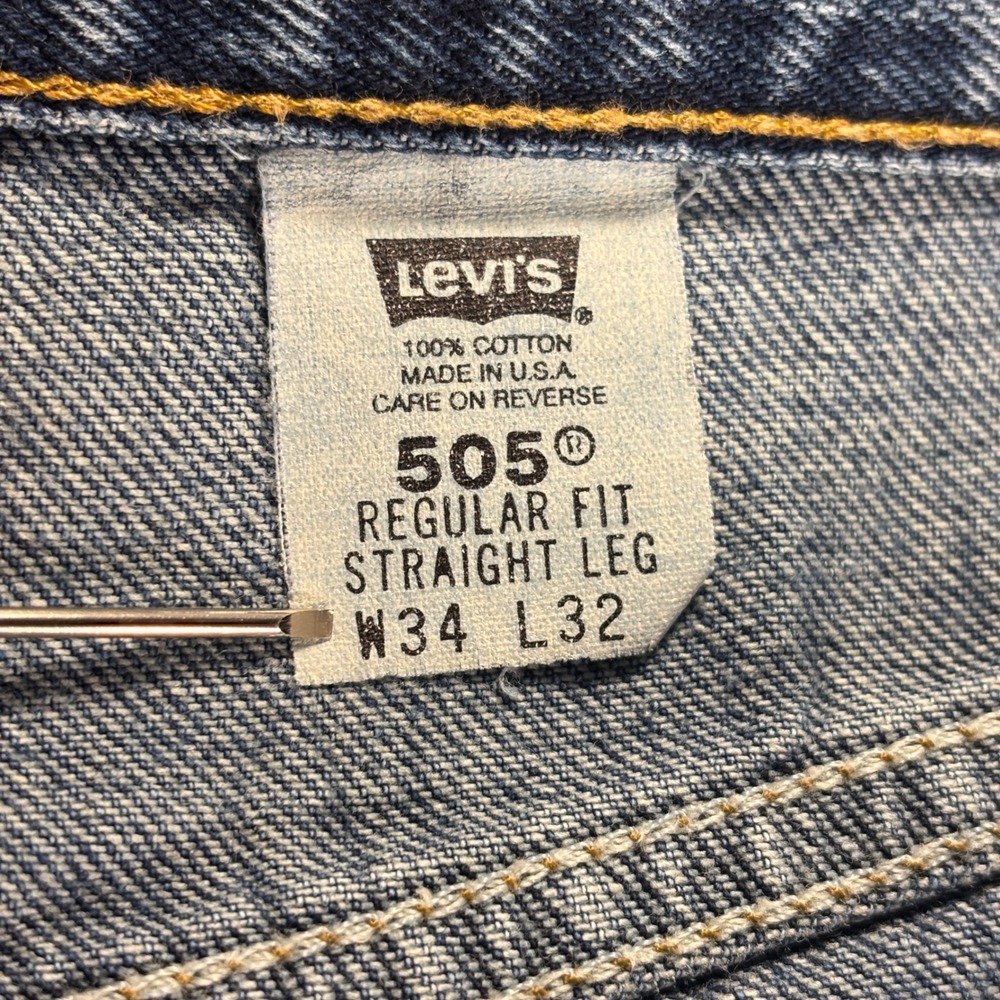 USA VTG Levis 505 Jeans Mens W34 L32 Regular Fit Straight Leg Blue Denim - Picture 4 of 12